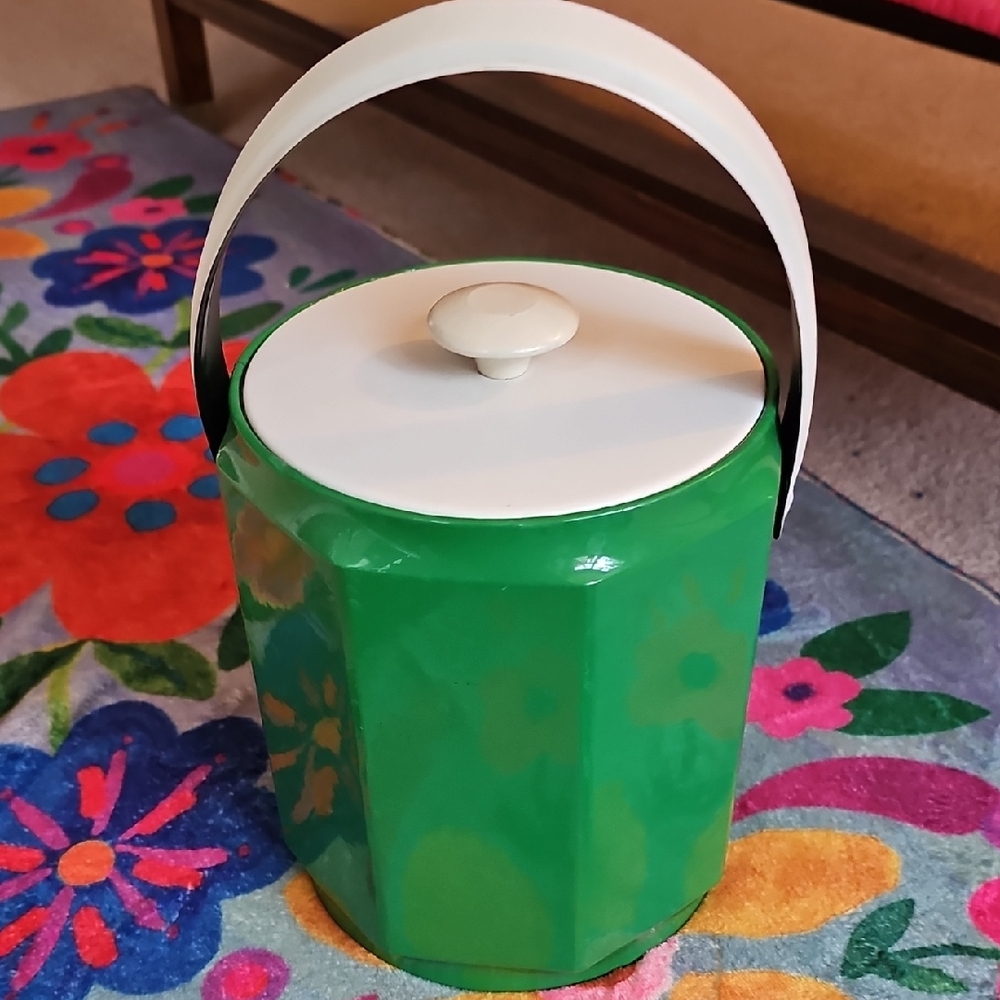 Vintage Green and White Ice Bucket